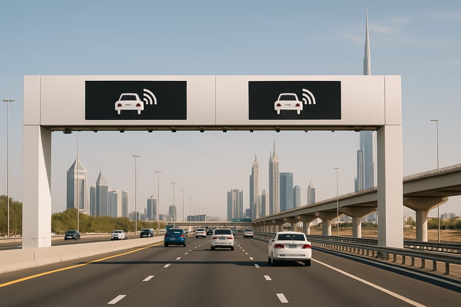 Dubai highway with electronic toll gate
